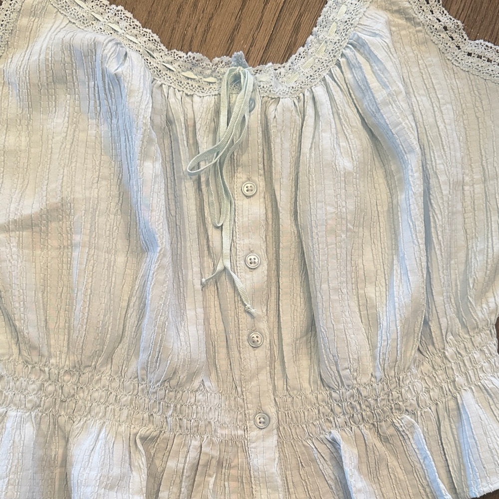 American Eagle Outfitters Light Blue Lace Trim Tank Top - Picture 2 of 6
